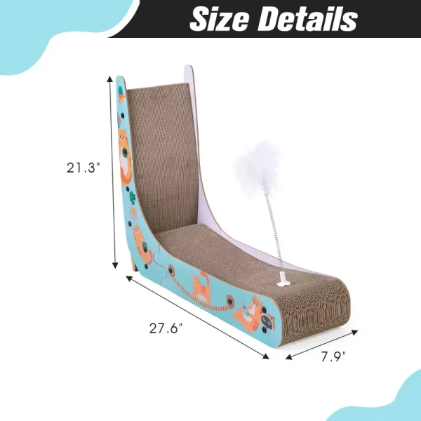 Cat Scratcher Lounge Corrugated Cardboard Scratching Pad for Indoor Cats Durable Cat Furniture with Feather Spring Toy Cartoon Design - Image 3