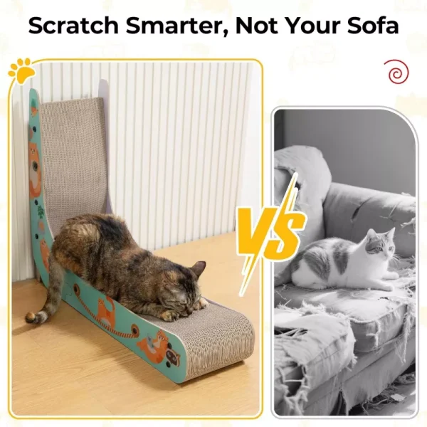 Cat Scratcher Lounge Corrugated Cardboard Scratching Pad for Indoor Cats Durable Cat Furniture with Feather Spring Toy Cartoon Design - Image 4